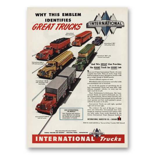 1948 International Trucks Emblem Identifies Great Trucks Vintage Magazine Print Ad