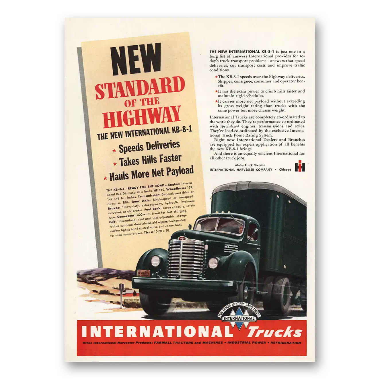 1948 International Trucks Standard of Highway Vintage Magazine Print Ad