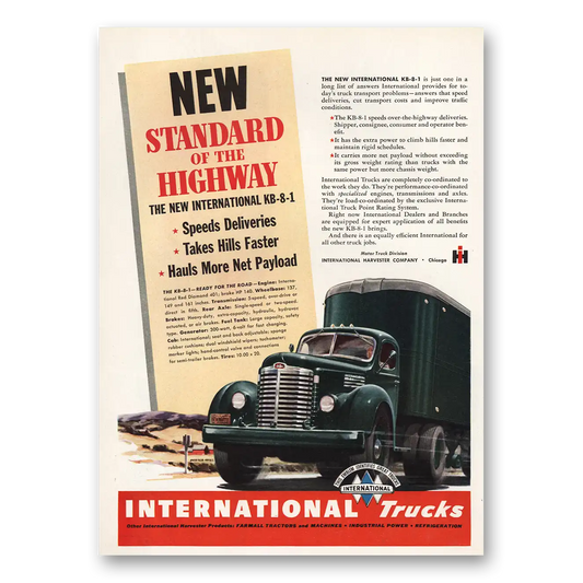 1948 International Trucks Standard of Highway Vintage Magazine Print Ad