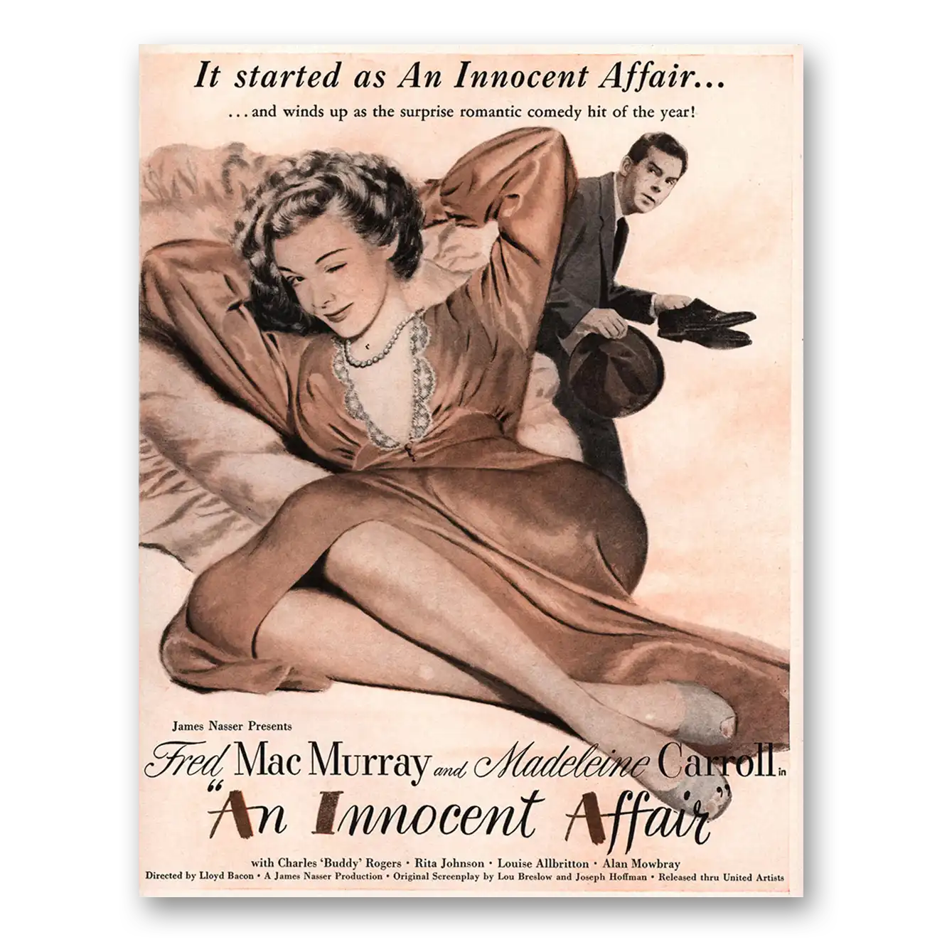 1948 An Innocent Affair Movie Promo Fred MacMurray and Madeleine Carroll Vintage Magazine Print Ad