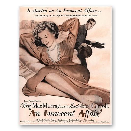 1948 An Innocent Affair Movie Promo Fred MacMurray and Madeleine Carroll Vintage Magazine Print Ad