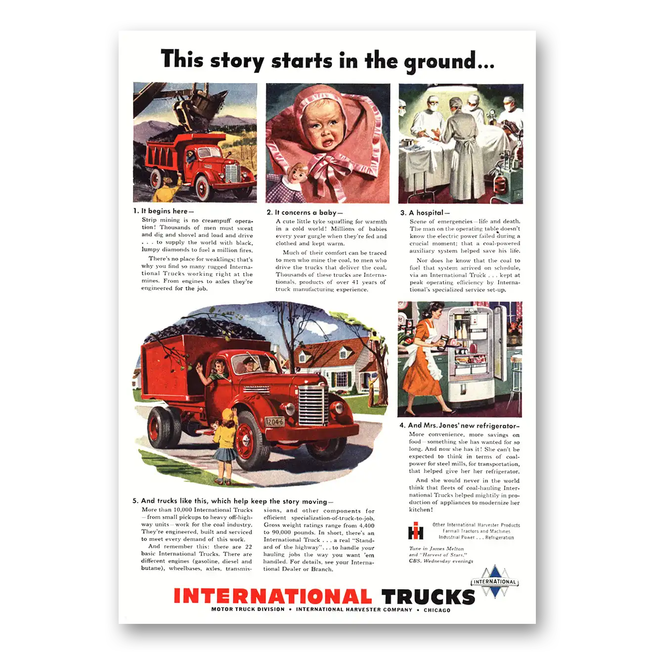 1948 International Trucks This Story Starts In the Ground Vintage Magazine Print Ad