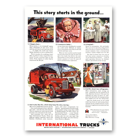 1948 International Trucks This Story Starts In the Ground Vintage Magazine Print Ad