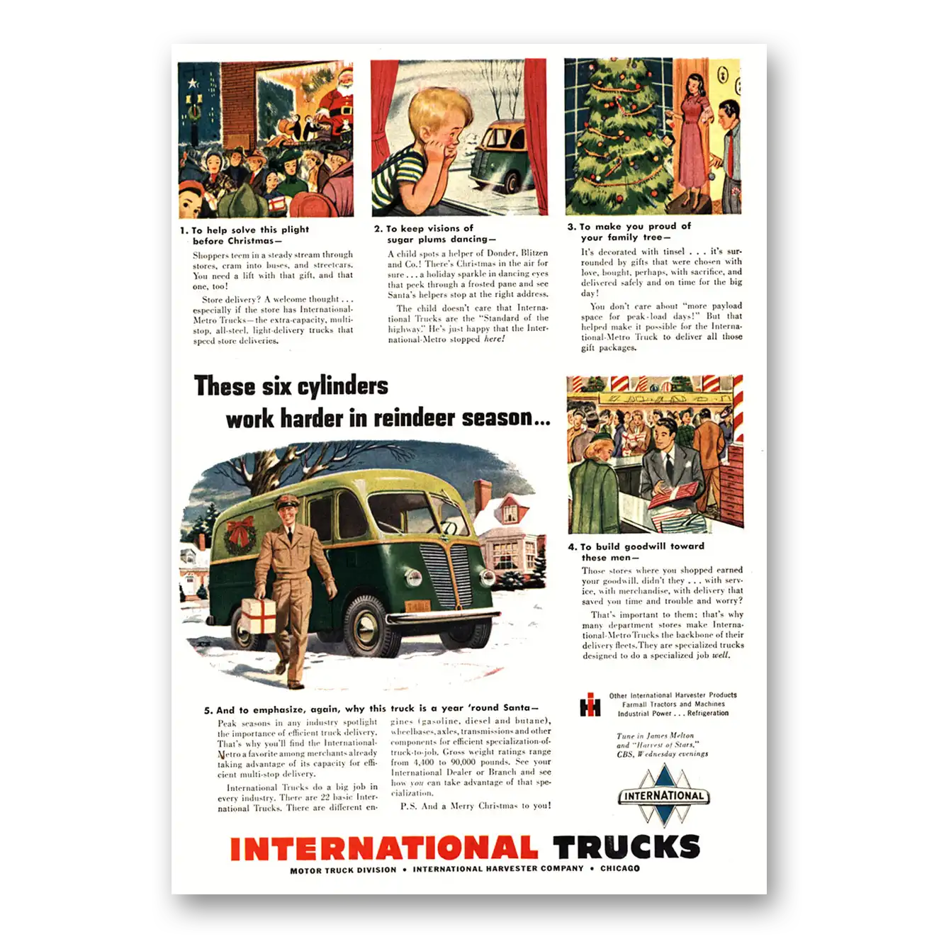 1948 International Trucks These Six Cylinders Work Harder In Reindeer Season Vintage Magazine Print Ad