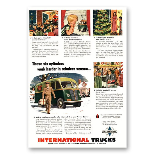 1948 International Trucks These Six Cylinders Work Harder In Reindeer Season Vintage Magazine Print Ad