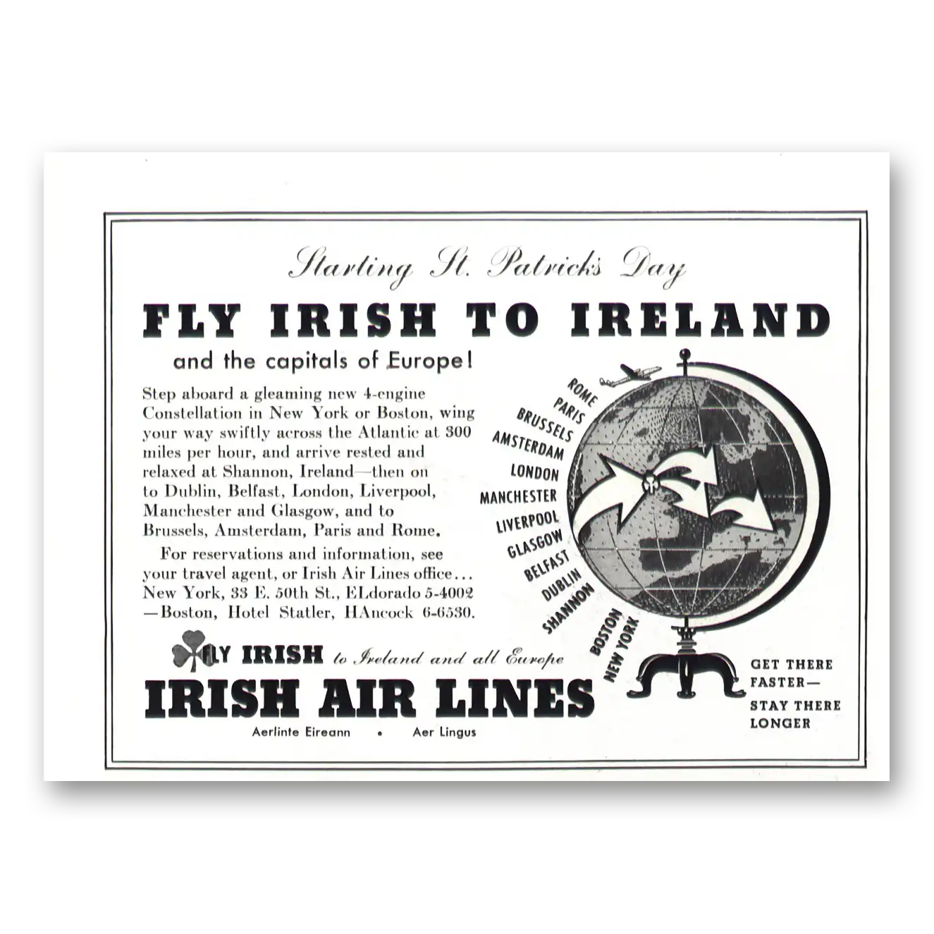 1948 Irish Air Lines Starting St Patricks Day Vintage Magazine Print Ad