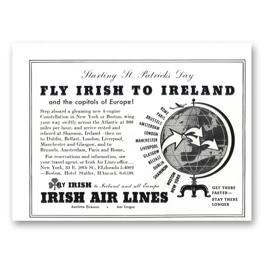 1948 Irish Air Lines Starting St Patricks Day Vintage Magazine Print Ad