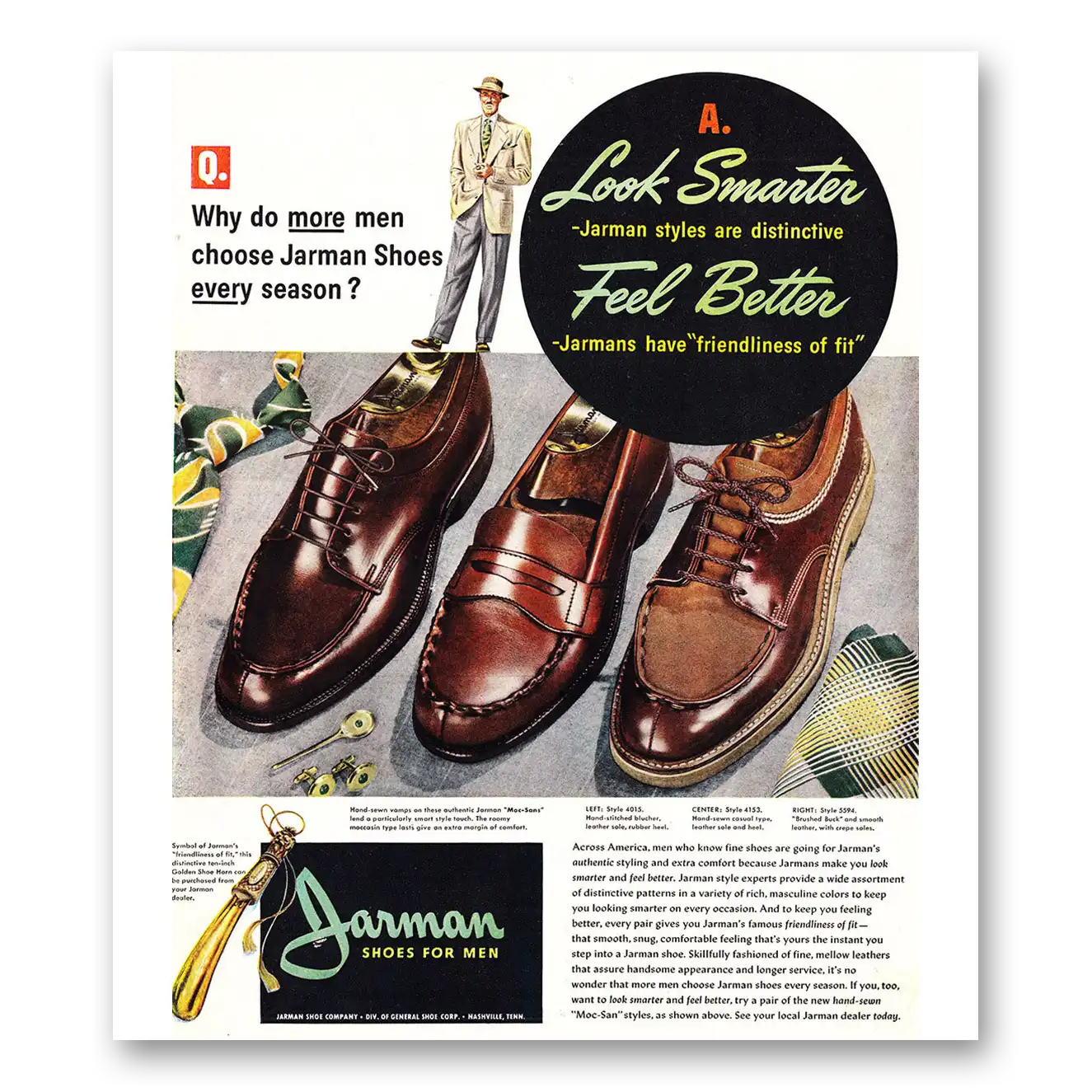 1948 Jarman Shoes Look Smarter Vintage Magazine Print Ad