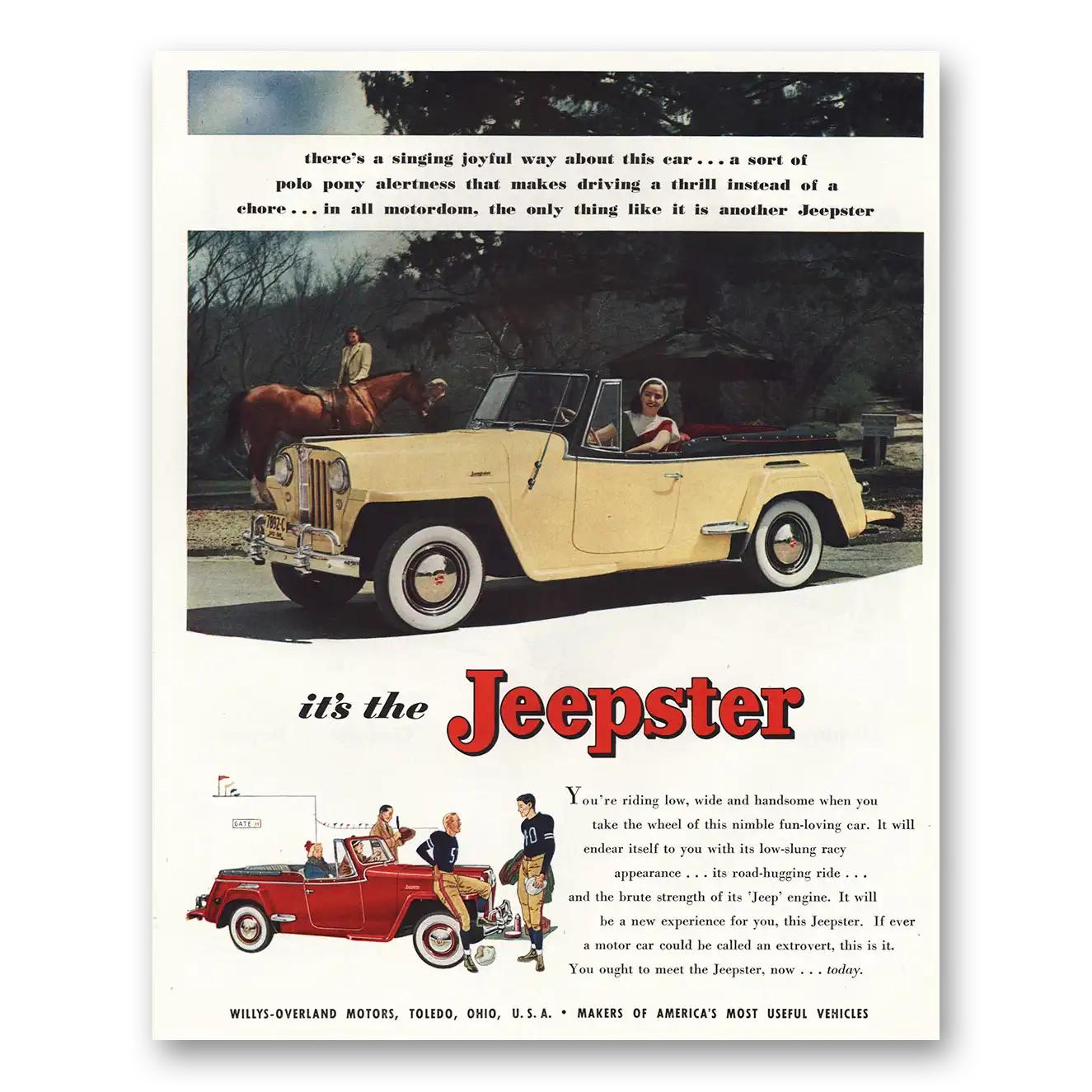 1948 Jeep Jeepster Singing Joyful Way About This Car Vintage Magazine Print Ad