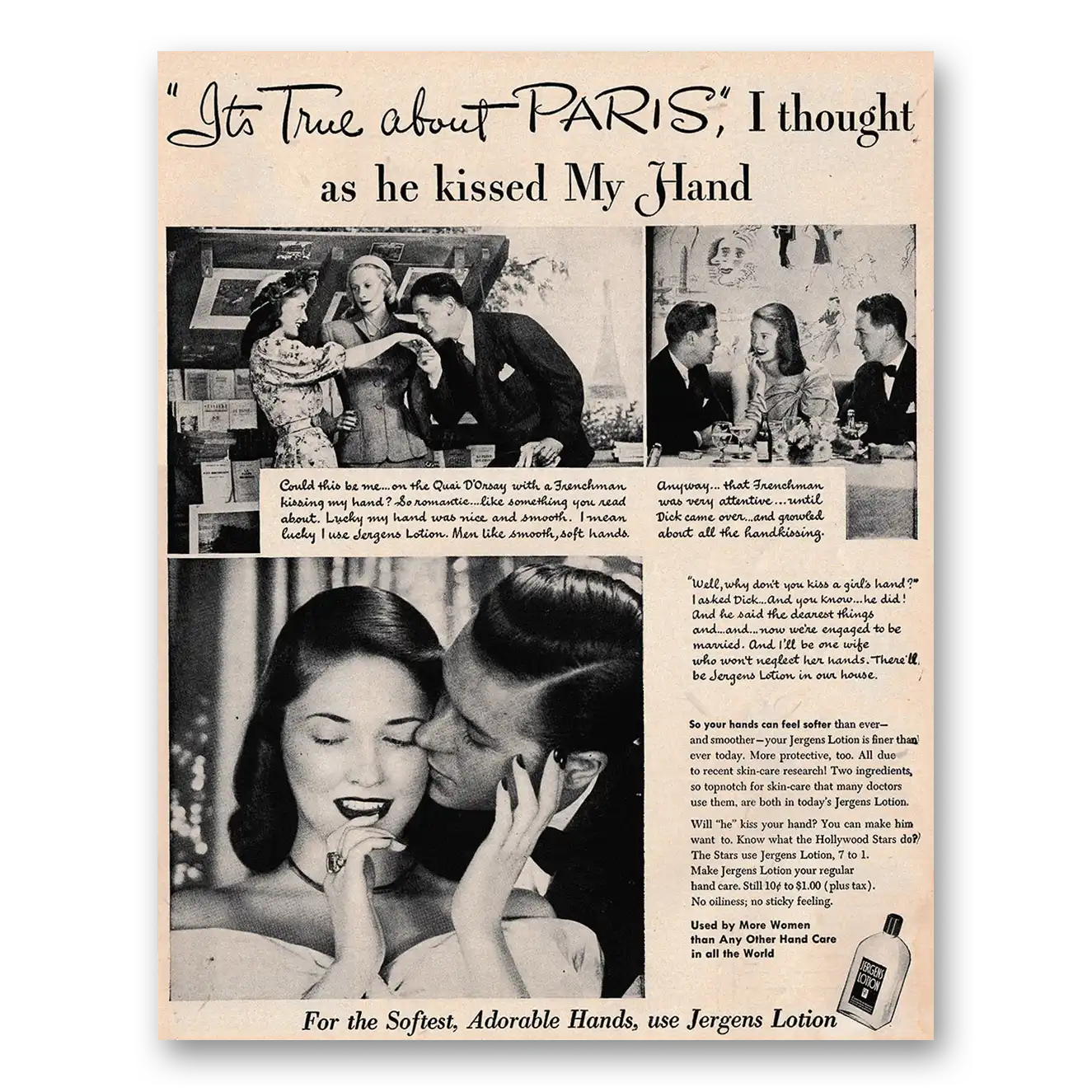 1948 Jergens Lotion True About Paris I Thought Vintage Magazine Print Ad