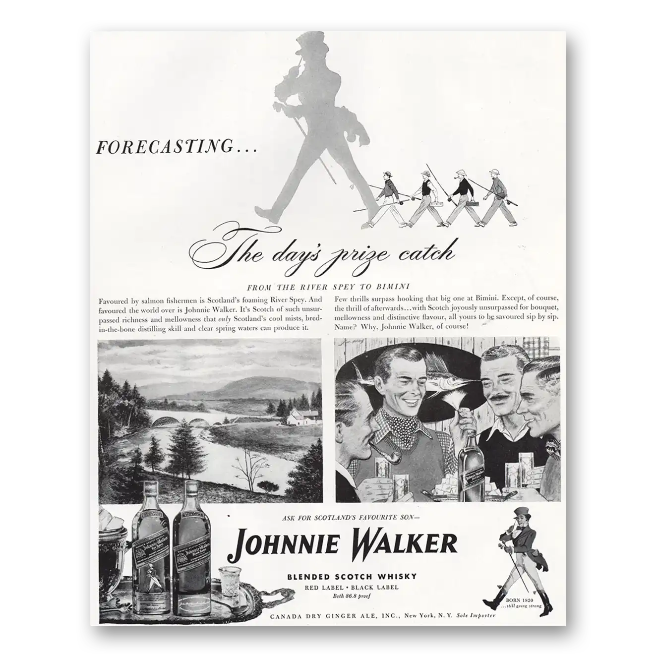 1948 Johnnie Walker Black Label Forecasting the Days Prize Catch Vintage Magazine Print Ad