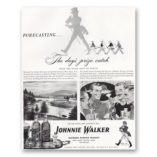 1948 Johnnie Walker Black Label Forecasting the Days Prize Catch Vintage Magazine Print Ad