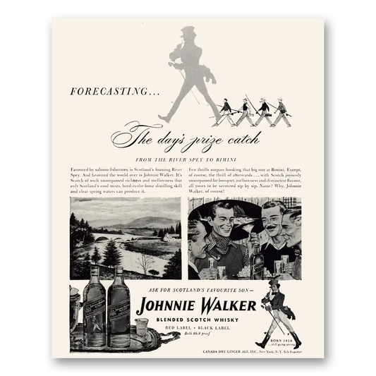 1948 Johnnie Walker Black Label Days Prize Catch River Spey Vintage Magazine Print Ad