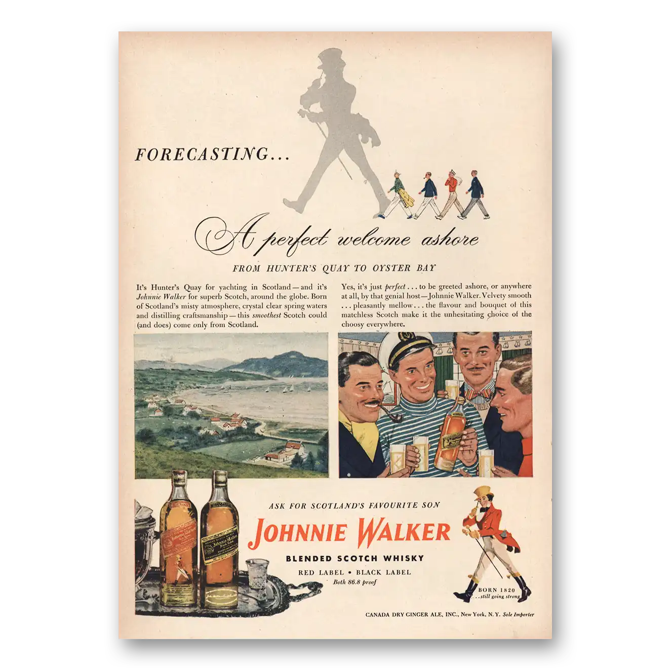 1948 Johnnie Walker Perfect Welcome Ashore Vintage Magazine Print Ad