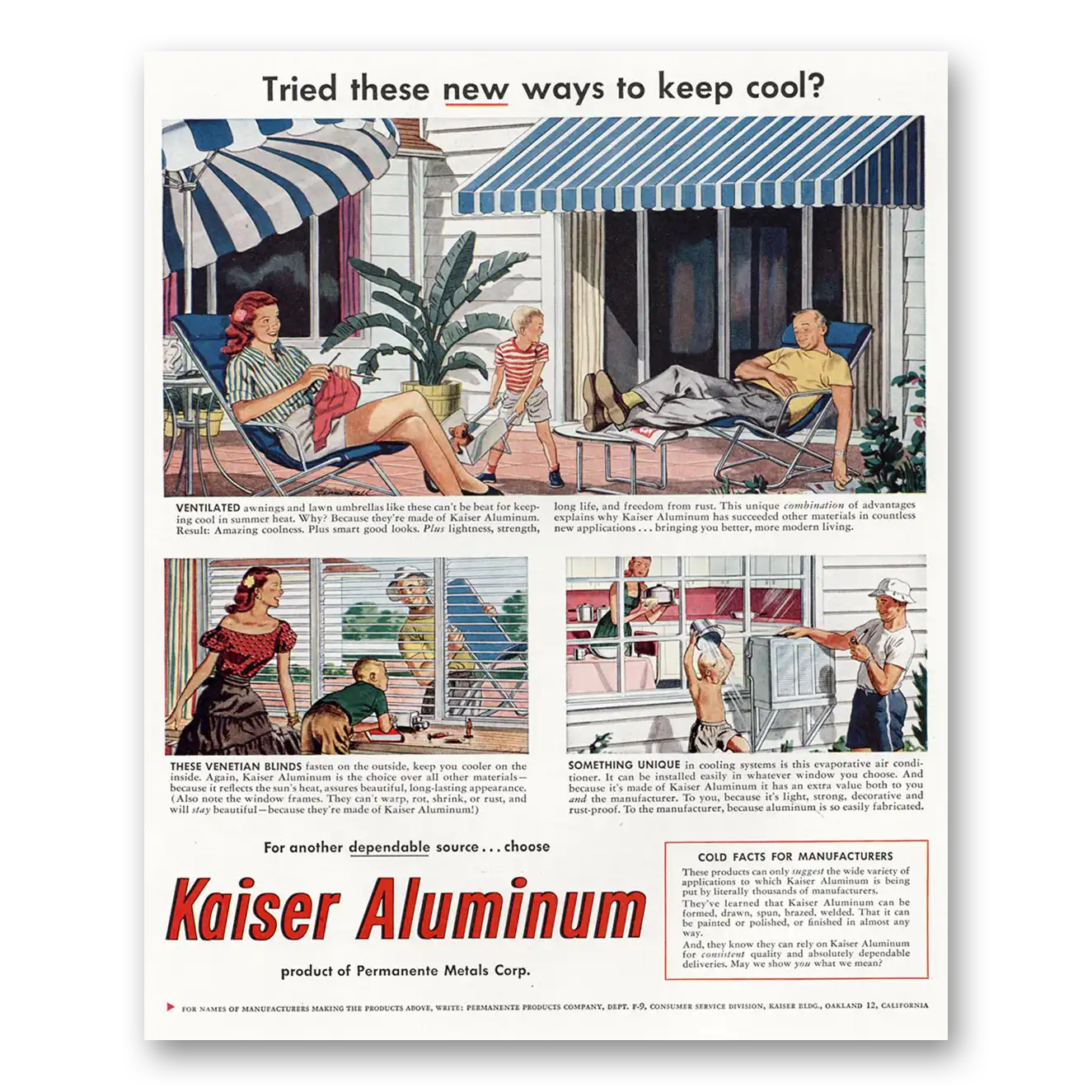 1948 Kaiser Aluminum Tried These New Ways to Keep Cool Vintage Magazine Print Ad