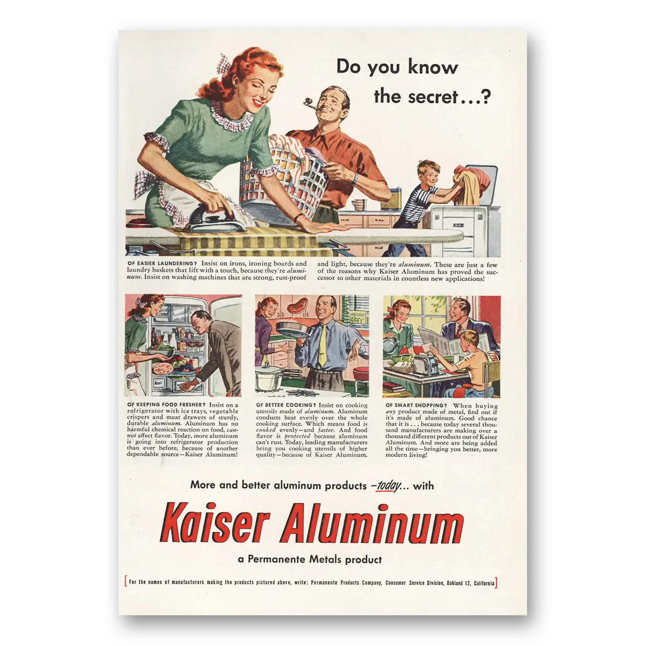 1948 Kaiser Aluminum Easier Laundering Vintage Magazine Print Ad