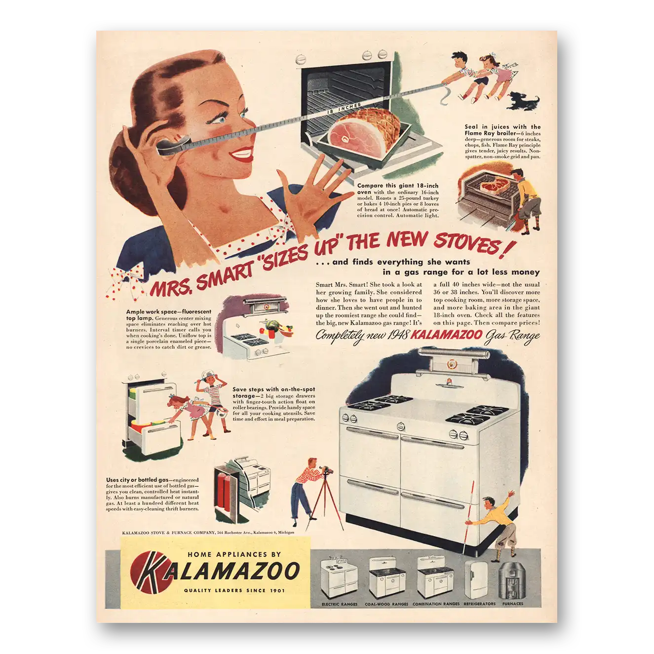 1948 Kalamazoo Appliances Mrs Smart Sizes Up Vintage Magazine Print Ad