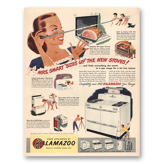 1948 Kalamazoo Appliances Mrs Smart Sizes Up Vintage Magazine Print Ad