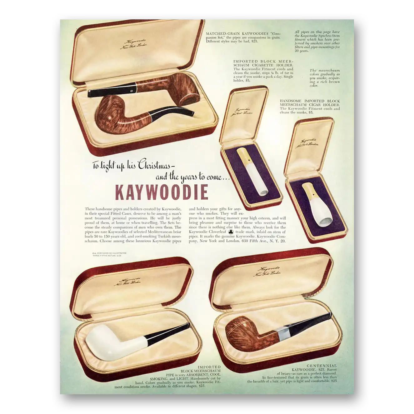 1948 Kaywoodie Pipes Light Up His Christmas Vintage Magazine Print Ad