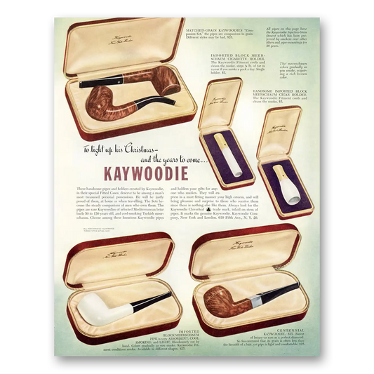 1948 Kaywoodie Pipes Light Up His Christmas Vintage Magazine Print Ad