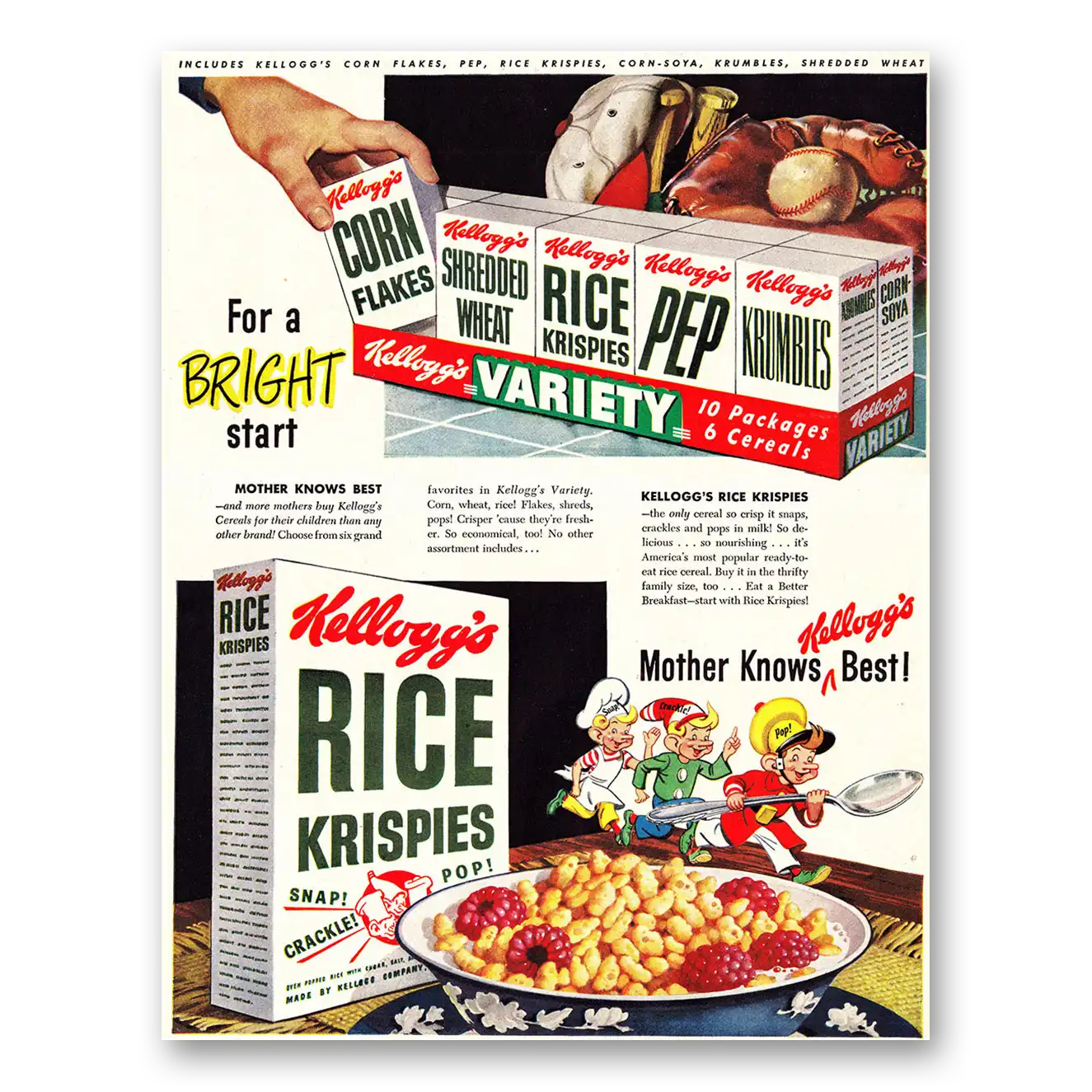 1948 Rice Krispies Cereal Variety Pack Vintage Magazine Print Ad