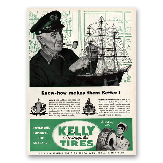 1948 Kelly Springfield Tires Old Salt Builds Ship Model Vintage Magazine Print Ad