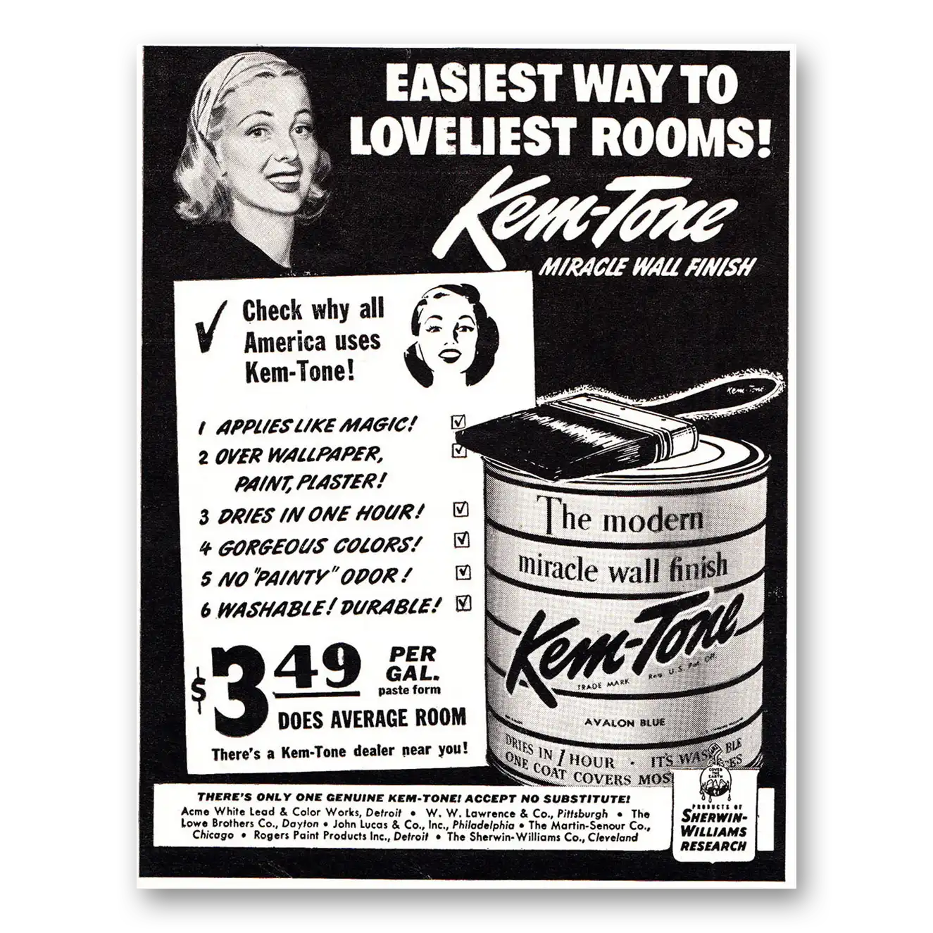 1948 Kem Tone Paint Easiest Way to Loveliest Rooms Vintage Magazine Print Ad