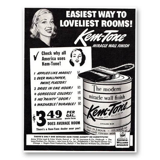 1948 Kem Tone Paint Easiest Way to Loveliest Rooms Vintage Magazine Print Ad