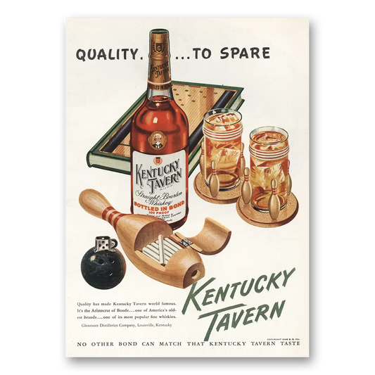 1948 Kentucky Tavern Whiskey Quality to Spare Bowling Vintage Magazine Print Ad