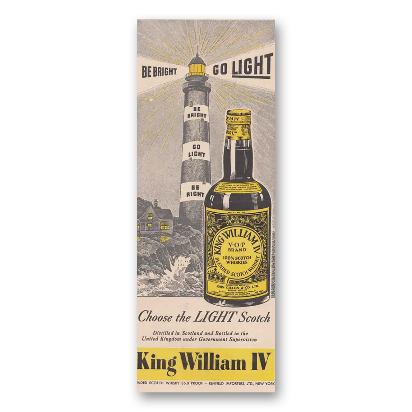 1948 King William IV Scotch Whisky Be Bright Go Light Vintage Magazine Print Ad