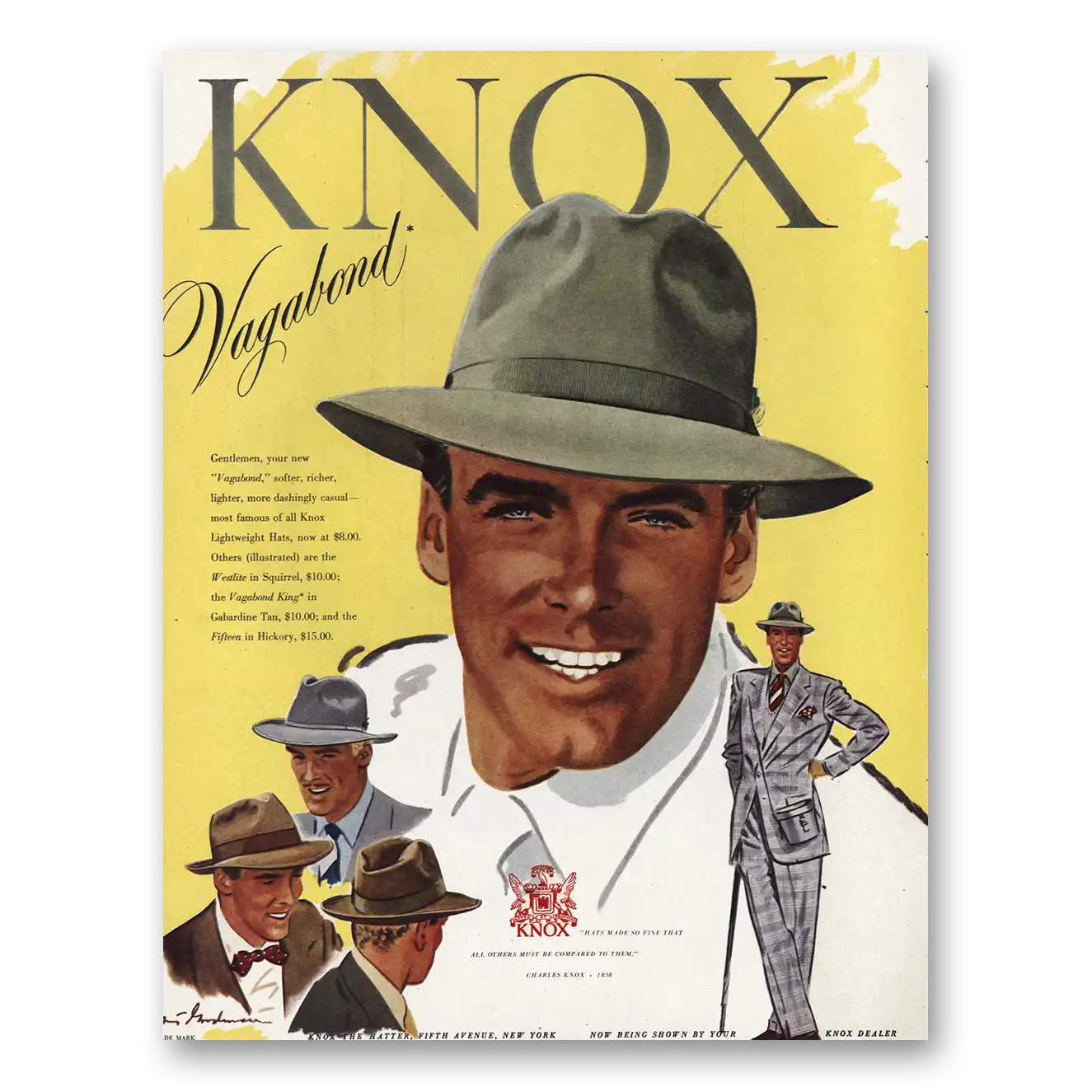 1948 Knox Hats Vagabond Vintage Magazine Print Ad