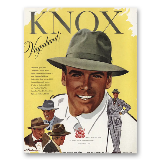 1948 Knox Hats Vagabond Vintage Magazine Print Ad