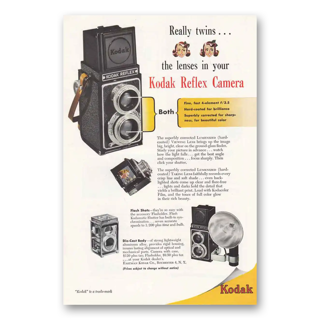 1948 Kodak Reflex Camera Really Twins the Lenses Vintage Magazine Print Ad