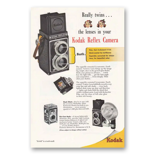 1948 Kodak Reflex Camera Really Twins the Lenses Vintage Magazine Print Ad