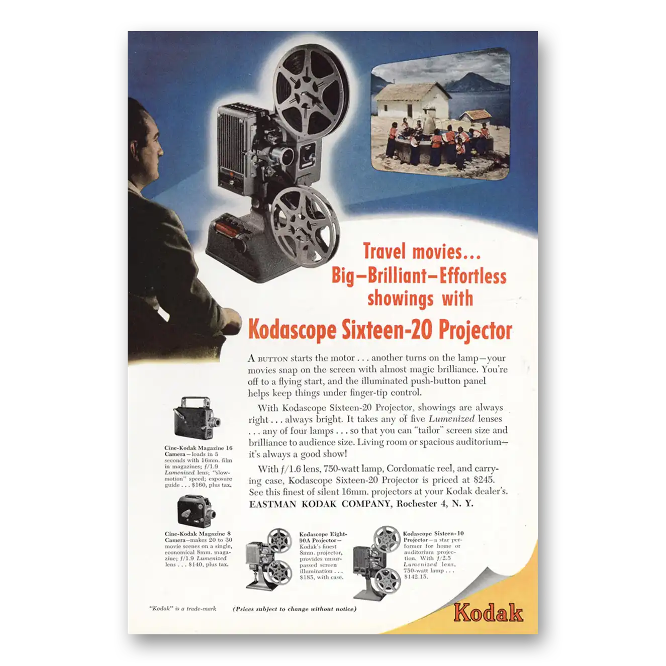 1948 Kodak Projector Kodascope Sixteen 20 Projector Vintage Magazine Print Ad