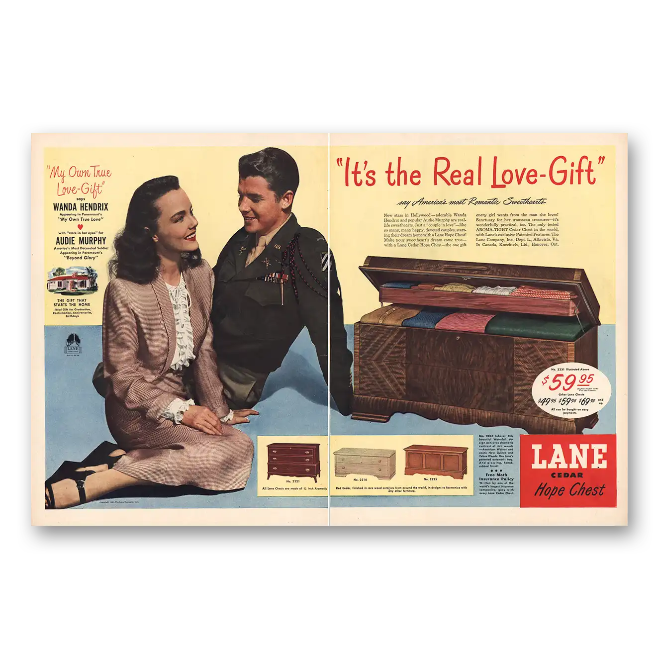 1948 Lane Cedar Hope Chest Real Love Gift Vintage Magazine Print Ad