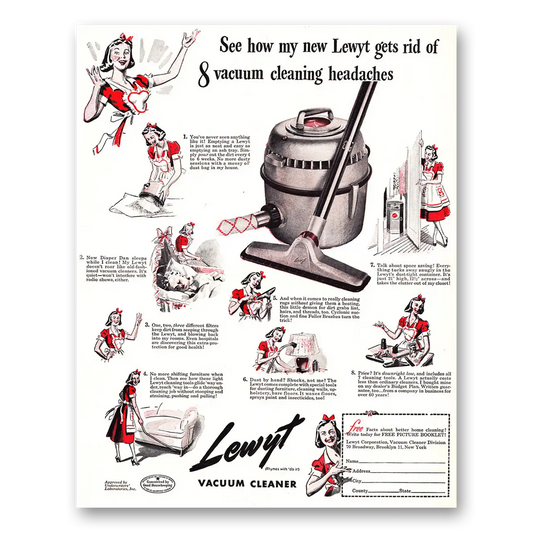 1948 Lewyt Vacuum Cleaner Vacuum Cleaner 8 Vacuum Cleaning Headaches Vintage Magazine Print Ad