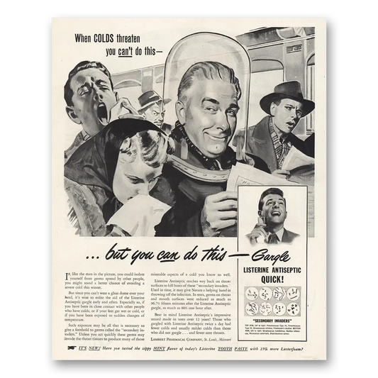 1948 Listerine When Colds Threaten Vintage Magazine Print Ad