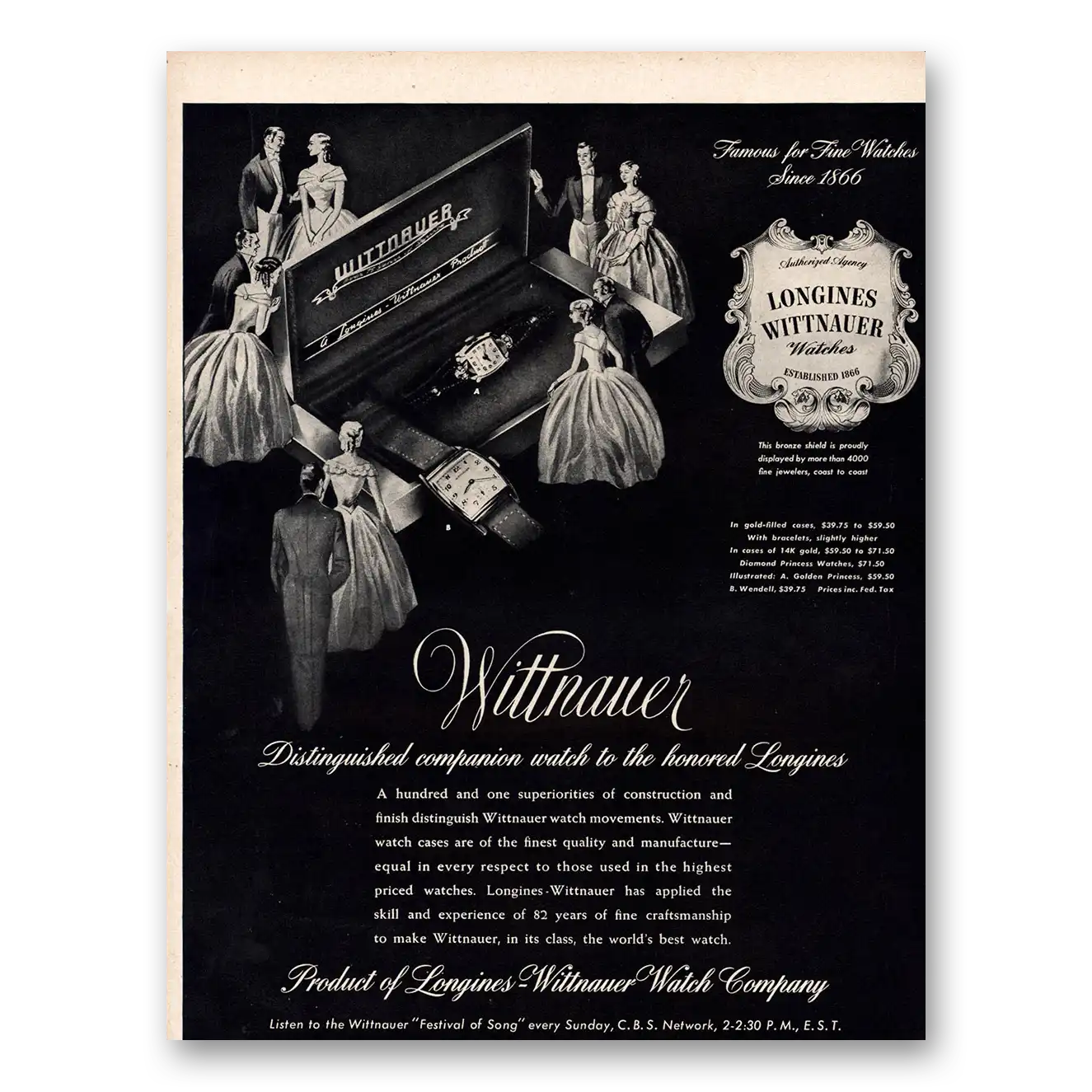 1948 Longines Wittnauer Distinguished Companion Vintage Magazine Print Ad