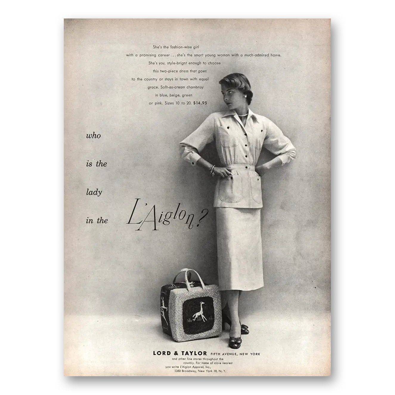 1948 Lord & Taylor Who Is the Lady In the Laiglon Vintage Magazine Print Ad