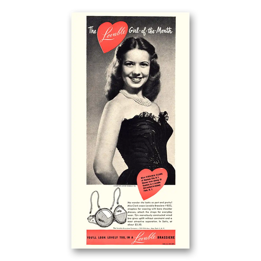 1948 Lovable Brassiere Girl of the Month Miss Virginia Clark Vintage Magazine Print Ad