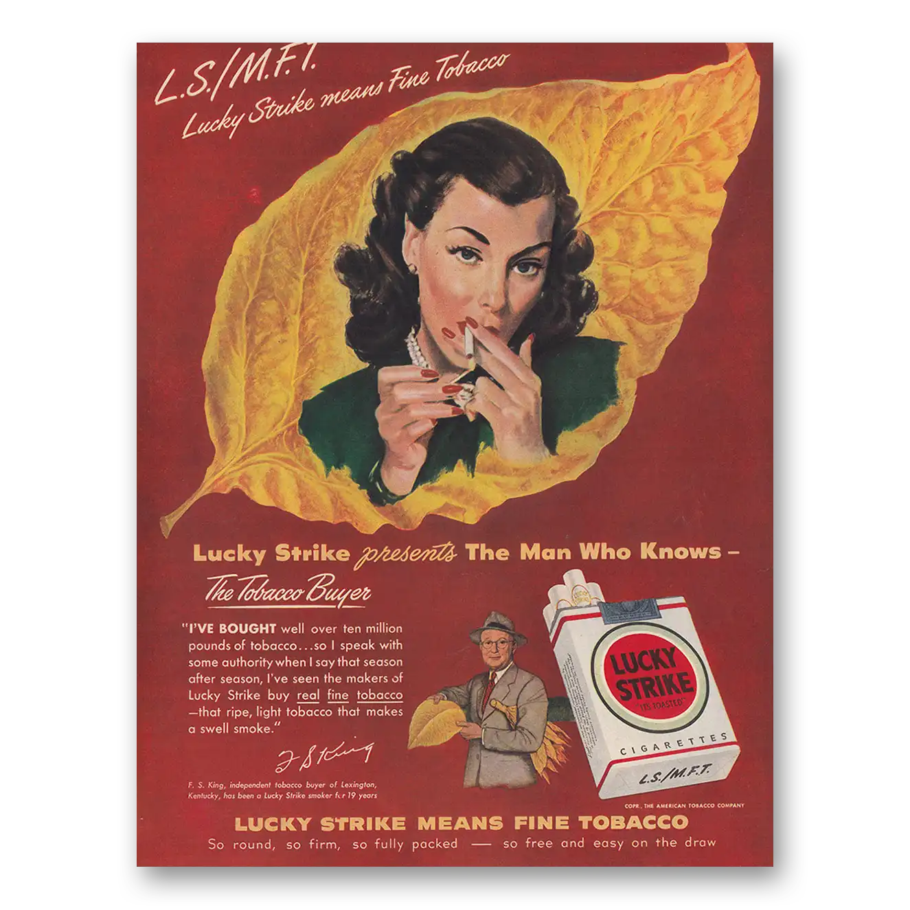 1948 Lucky Strike Cigarettes Man Who Knows The Tobacco Buyer Vintage Magazine Print Ad