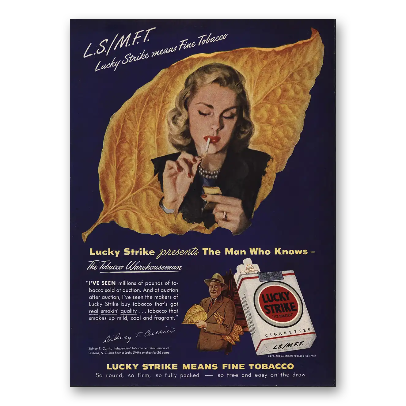 1948 Lucky Strike Cigarettes Man Who Knows Vintage Magazine Print Ad