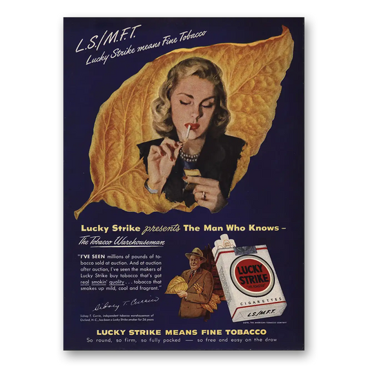 1948 Lucky Strike Cigarettes Man Who Knows Vintage Magazine Print Ad