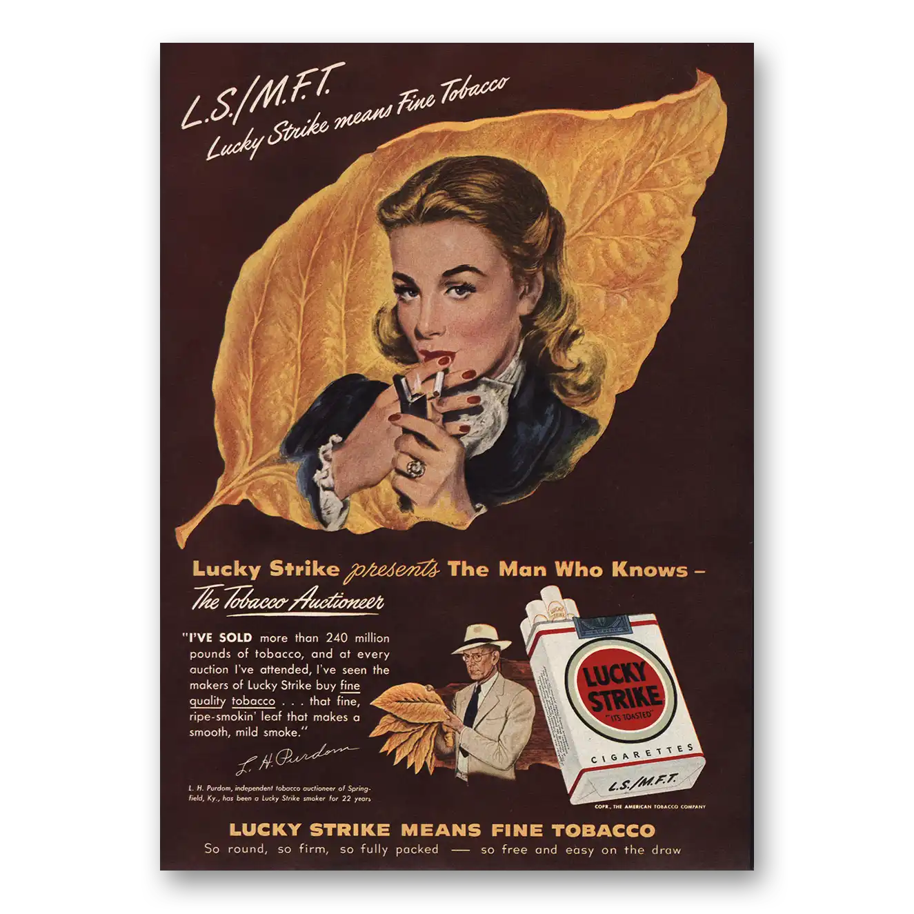 1948 Lucky Strike Cigarettes Finer Tobacco Man Who Knows Vintage Magazine Print Ad