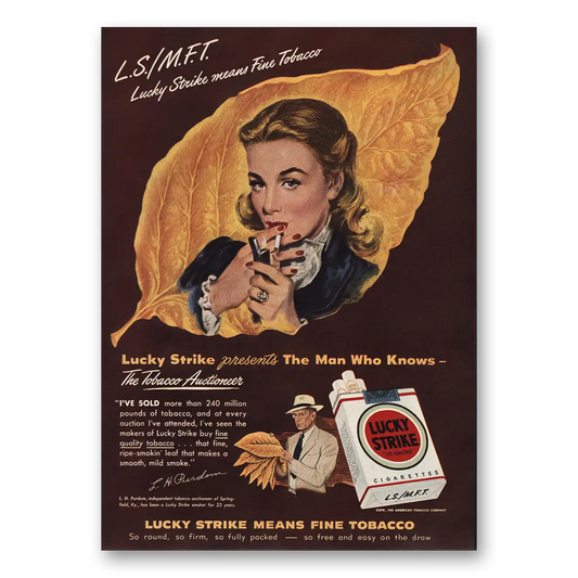 1948 Lucky Strike Cigarettes Finer Tobacco Man Who Knows Vintage Magazine Print Ad