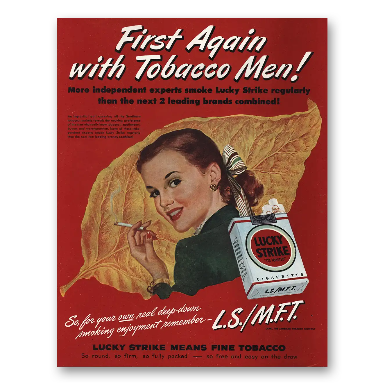 1948 Lucky Strike Cigarettes Independent Experts Vintage Magazine Print Ad