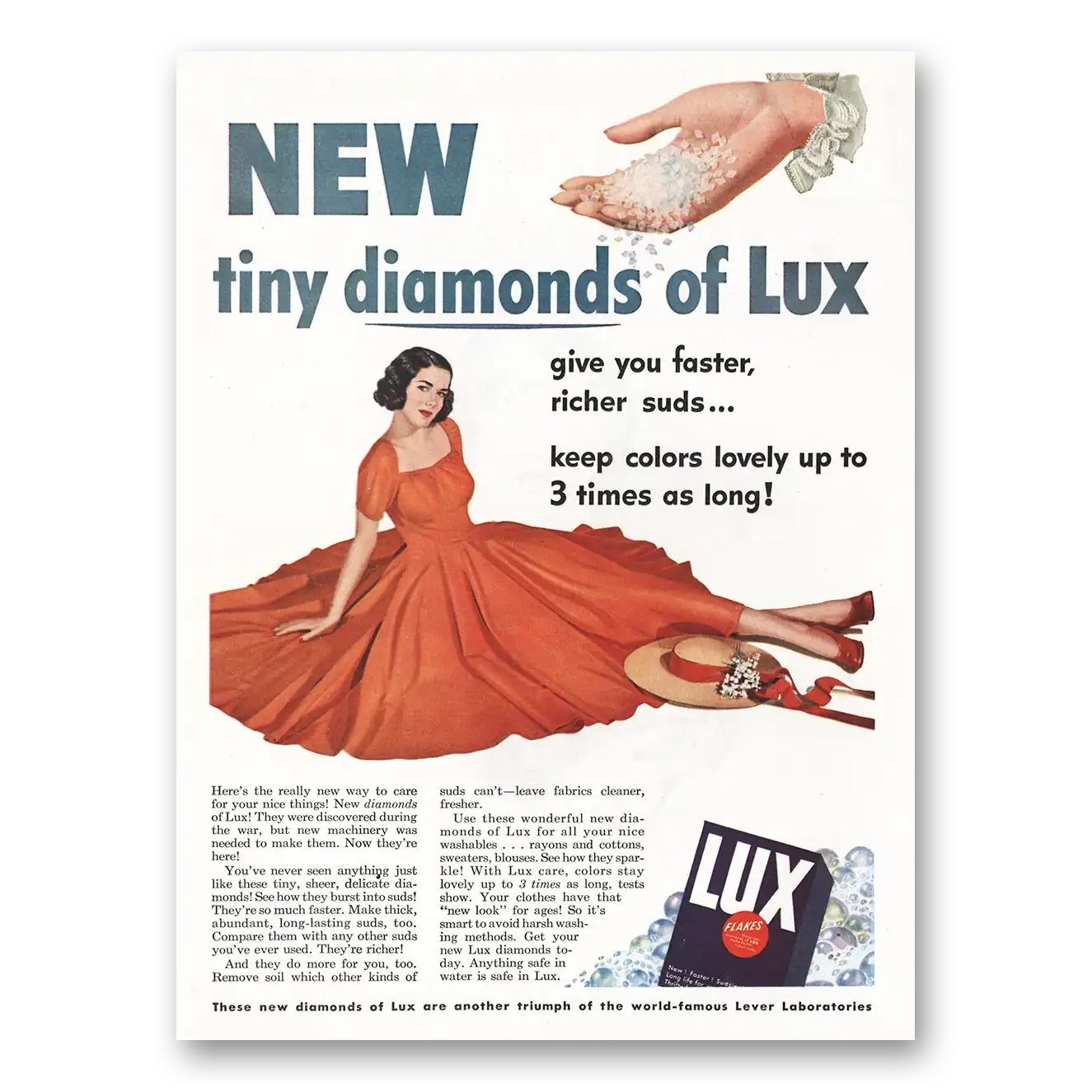 1948 Lux Soap Faster Richer Suds Vintage Magazine Print Ad