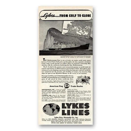 1948 Lykes Lines From Gulf to Globe Vintage Magazine Print Ad