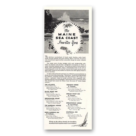 1948 Maine Sea Coast Invites You Vintage Magazine Print Ad